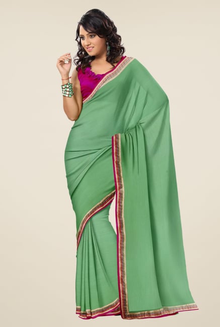 Triveni Sea Green Solid Faux Georgette Saree Triveni Sea Green Solid Faux Georgette Saree