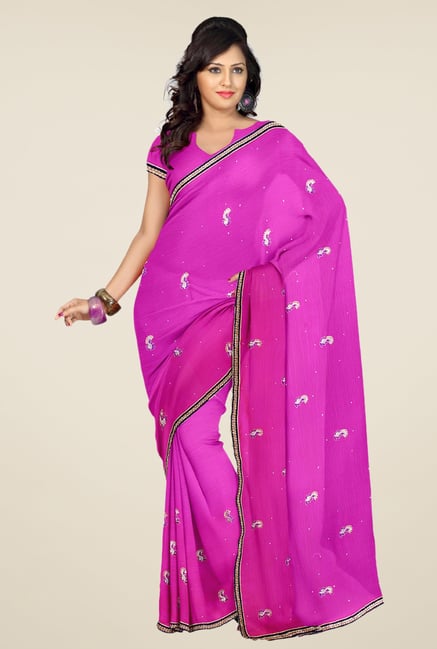 Triveni Magenta Embroidered Faux Georgette Saree Triveni Magenta Embroidered Faux Georgette Saree