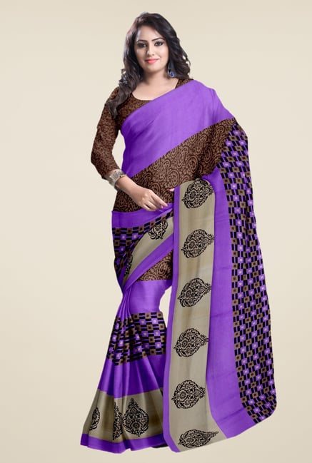 Triveni Violet & Brown Printed Faux Georgette Saree Triveni Violet & Brown Printed Faux Georgette Saree
