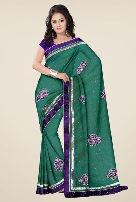 Triveni Sea Green Embroidered Net Saree Triveni Sea Green Embroidered Net Saree