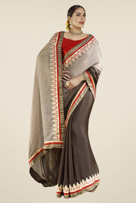 Triveni Grey Embroidered Faux Georgette Saree Triveni Grey Embroidered Faux Georgette Saree