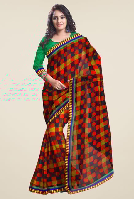 Triveni Orange & Black Printed Jacquard Saree Triveni Orange & Black Printed Jacquard Saree