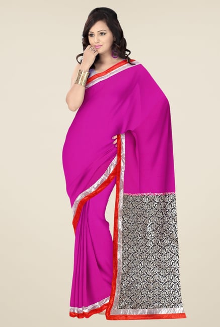 Triveni Magenta Solid Faux Georgette Saree Triveni Magenta Solid Faux Georgette Saree