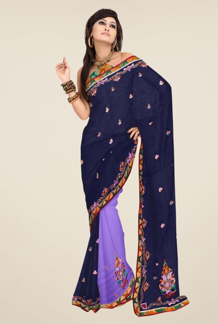 Triveni Navy & Purple Embroidered Faux Georgette Saree Triveni Navy & Purple Embroidered Faux Georgette Saree