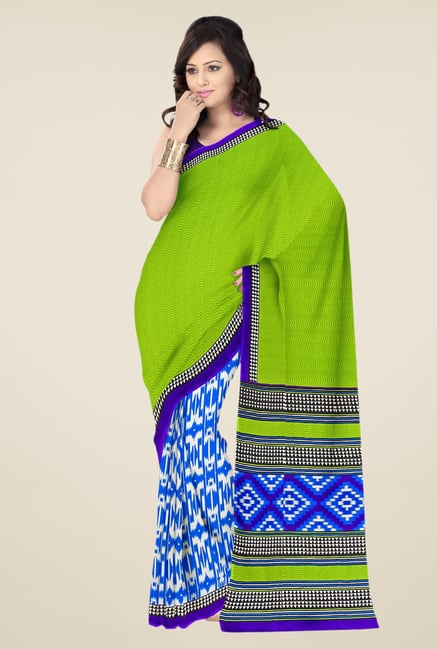 Triveni Blue & Green Printed Faux Georgette Saree Triveni Blue & Green Printed Faux Georgette Saree