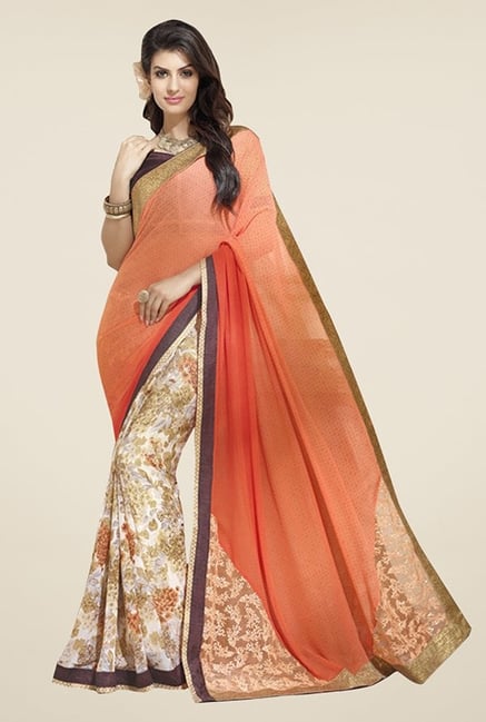 Triveni Beige & Peach Printed Faux Georgette Saree Triveni Beige & Peach Printed Faux Georgette Saree