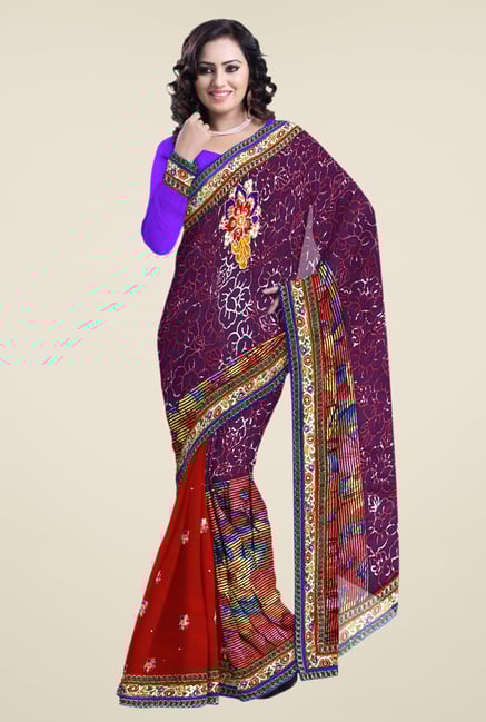 Triveni Multicolor Embroidered Brasso Faux Georgette Saree Triveni Multicolor Embroidered Brasso Faux Georgette Saree