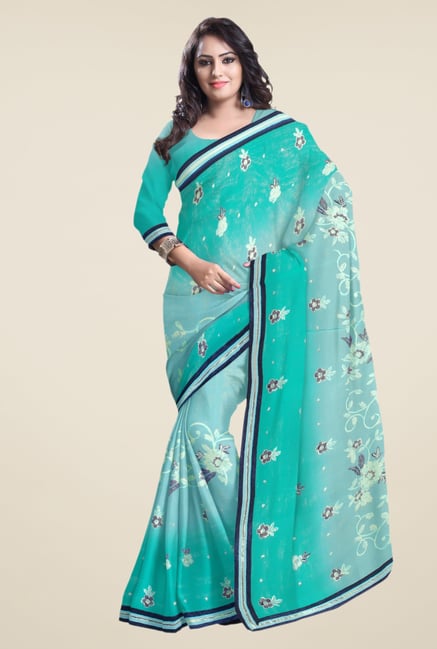 Triveni Turquoise Embroidered Faux Georgette Saree Triveni Turquoise Embroidered Faux Georgette Saree