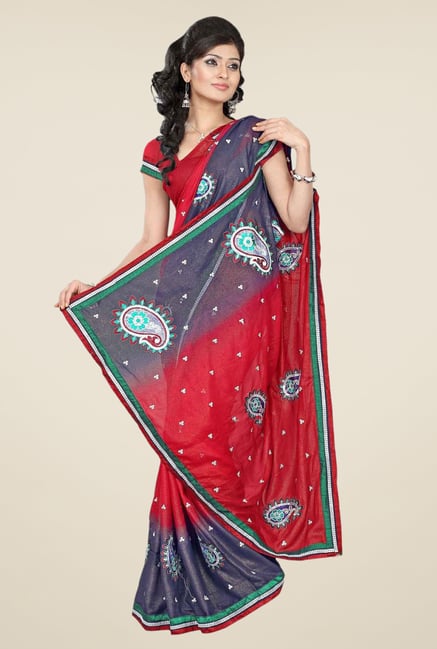 Triveni Red & Grey Embroidered Faux Georgette Saree Triveni Red & Grey Embroidered Faux Georgette Saree