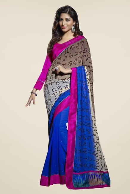 Triveni Blue & Brown Printed Chiffon & Faux Georgette Saree Triveni Blue & Brown Printed Chiffon & Faux Georgette Saree
