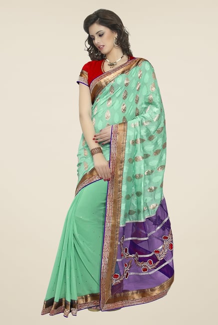 Triveni Green Embroidered Faux Georgette & Brasso Saree Triveni Green Embroidered Faux Georgette & Brasso Saree