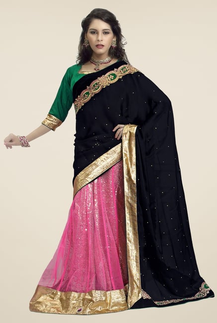 Triveni Pink & Black Embroidered Faux Georgette Saree Triveni Pink & Black Embroidered Faux Georgette Saree