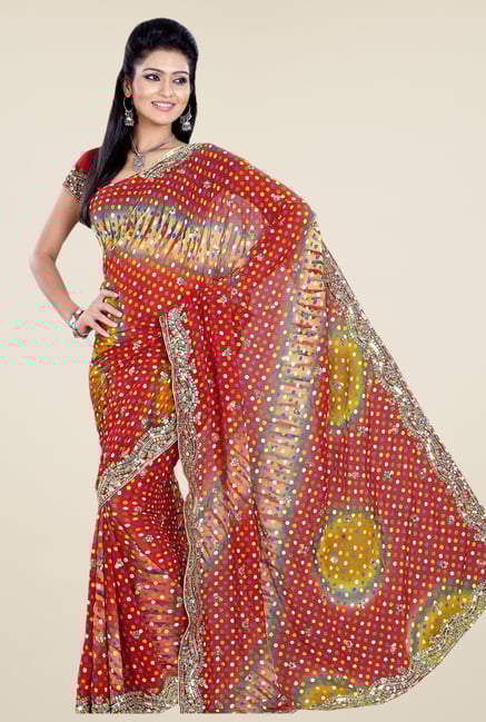 Triveni Red Printed Faux Georgette Saree Triveni Red Printed Faux Georgette Saree