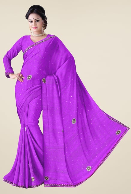 Triveni Purple Embroidered Crepe Saree Triveni Purple Embroidered Crepe Saree