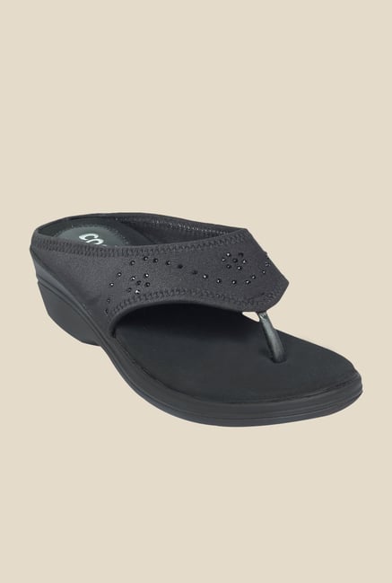 Cocoon Black Wedge Heeled Thong Sandals Cocoon Black Wedge Heeled Thong Sandals