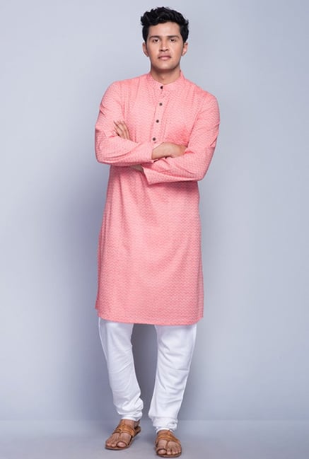 Fabindia Peach Chevron Print Kurta Fabindia Peach Chevron Print Kurta
