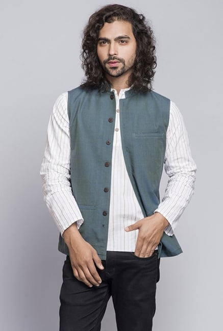 Fabindia Olive Solid Nehru Jacket Fabindia Olive Solid Nehru Jacket