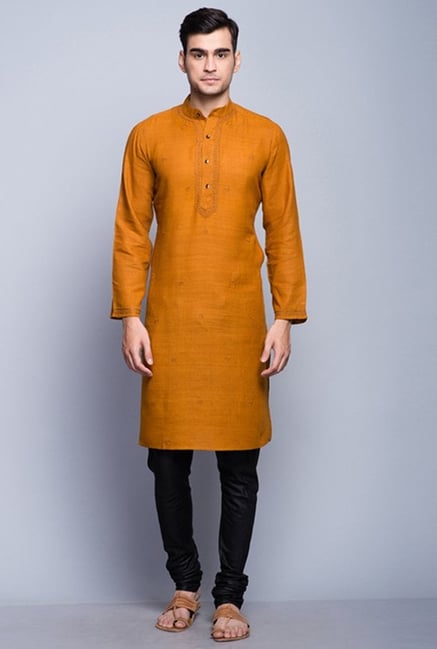 Fabindia Mustard Embroidered Kurta Fabindia Mustard Embroidered Kurta