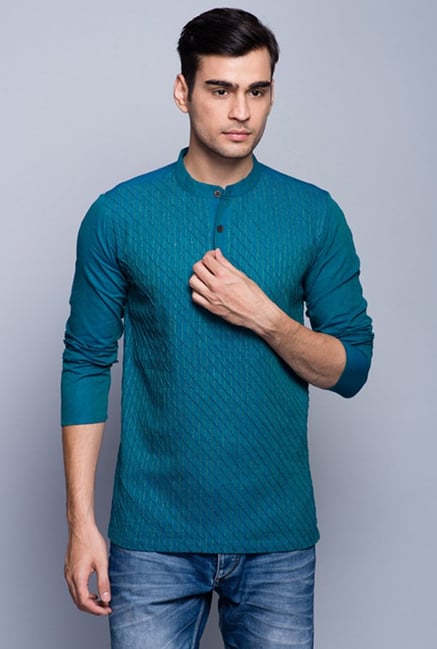 Fabindia Teal Embroidered Kurta Fabindia Teal Embroidered Kurta