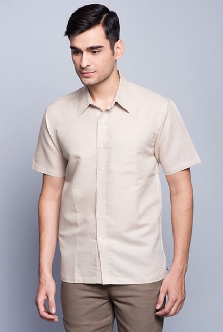 Fabindia Beige Solid Half Sleeve Shirt Fabindia Beige Solid Half Sleeve Shirt