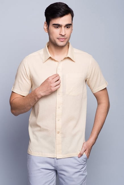 Fabindia Beige Solid Cotton Shirt Fabindia Beige Solid Cotton Shirt