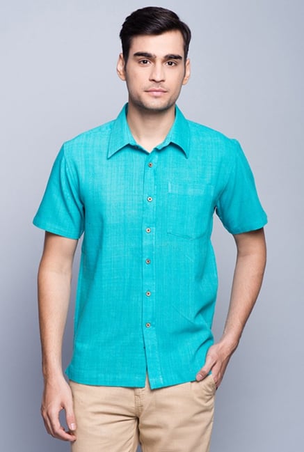 Fabindia Turquoise Solid Shirt Fabindia Turquoise Solid Shirt