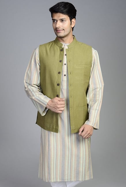Fabindia Olive Solid Cotton Nehru Jacket Fabindia Olive Solid Cotton Nehru Jacket