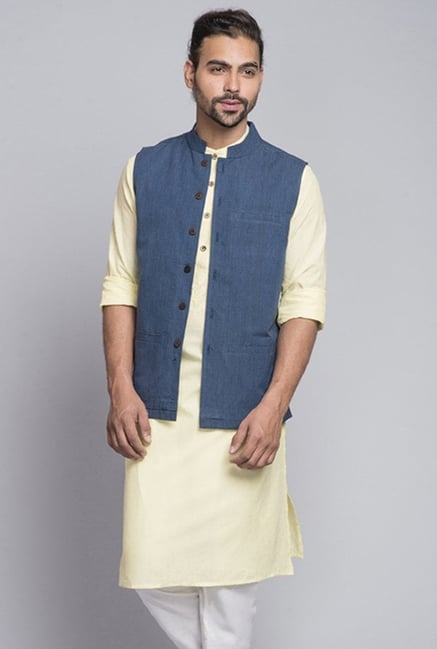 Fabindia Navy Solid Cotton Nehru Jacket Fabindia Navy Solid Cotton Nehru Jacket
