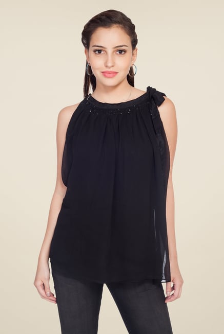 Soie Black Solid Chiffon Top Soie Black Solid Chiffon Top