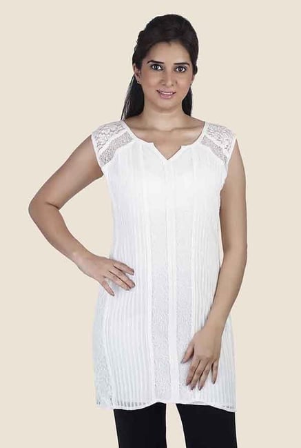 Soie White Lace Sleeveless Tunic Soie White Lace Sleeveless Tunic