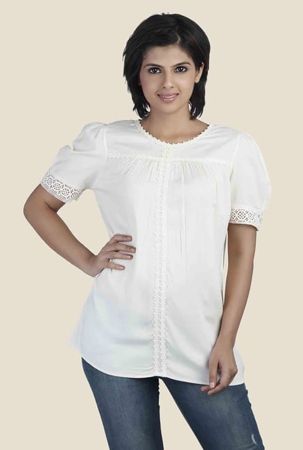 Soie Off White Solid Relaxed Fit Top Soie Off White Solid Relaxed Fit Top