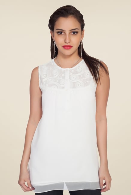 Soie Off White Lace Sleeveless Top Soie Off White Lace Sleeveless Top