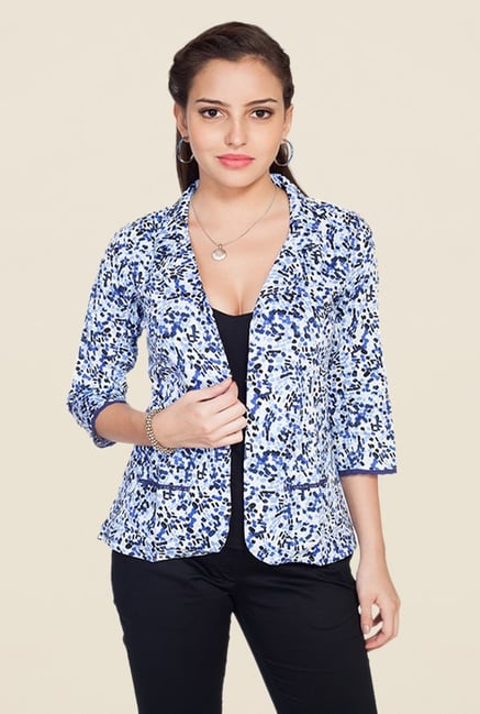 Soie Blue Cotton Printed Jacket Soie Blue Cotton Printed Jacket