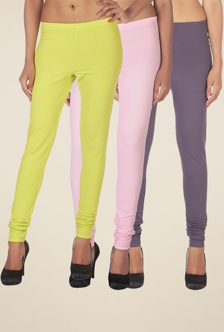 Soie Yellow, Pink & Purple Solid Leggings (Pack of 3) Soie Yellow, Pink & Purple Solid Leggings (Pack of 3)