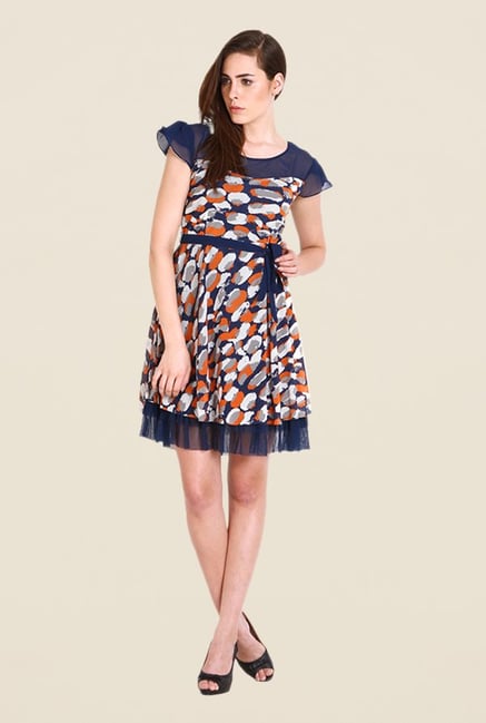 Soie Navy Printed Dress Soie Navy Printed Dress