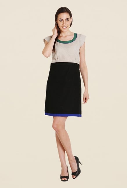 Soie Beige & Black Striped Dress Soie Beige & Black Striped Dress
