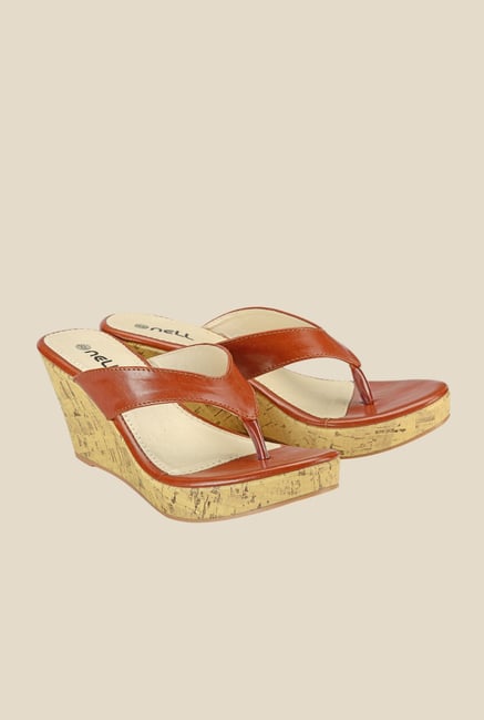 Nell Tan Wedge Heeled Thong Sandals Nell Tan Wedge Heeled Thong Sandals