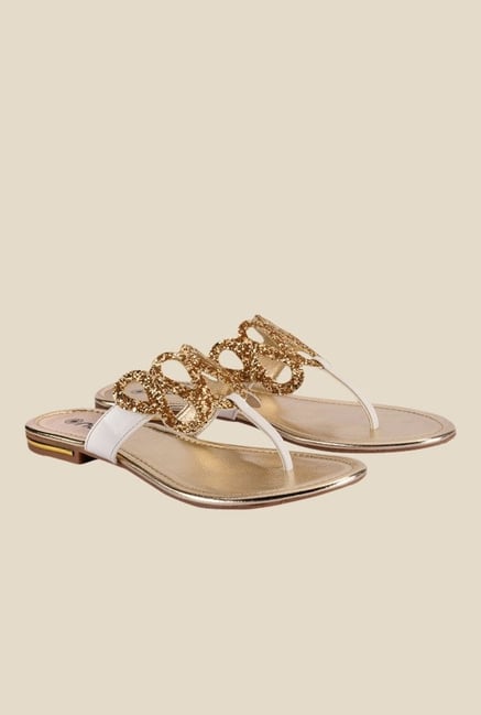 Nell White & Golden T-Strap Sandals Nell White & Golden T-Strap Sandals