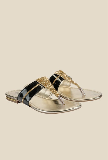 Nell Black & Golden T-Strap Sandals Nell Black & Golden T-Strap Sandals