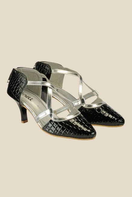 Nell Black & Silver Cross Strap Stilettos Nell Black & Silver Cross Strap Stilettos