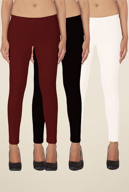Soie Maroon, Black & White Solid Leggings (Pack of 3) Soie Maroon, Black & White Solid Leggings (Pack of 3)
