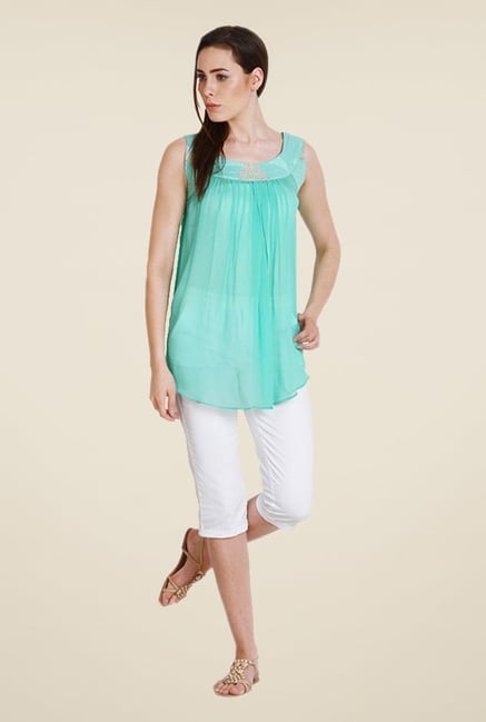 Soie Turquoise Solid Sleeveless Tunic Soie Turquoise Solid Sleeveless Tunic