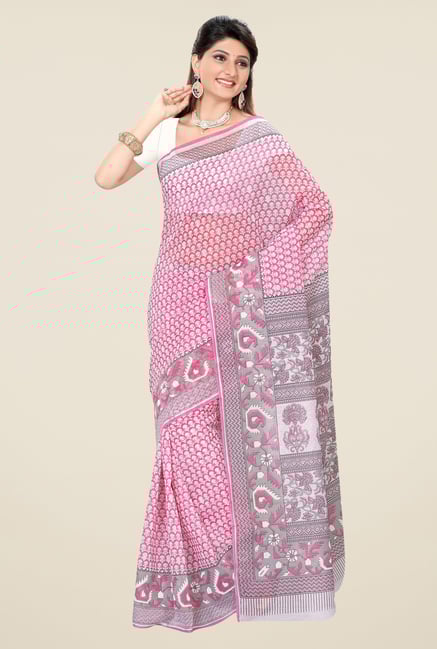 Triveni Pink Printed Blended Cotton Saree Triveni Pink Printed Blended Cotton Saree