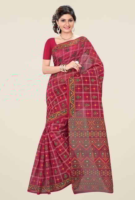 Triveni Maroon Printed Blended Cotton Saree Triveni Maroon Printed Blended Cotton Saree