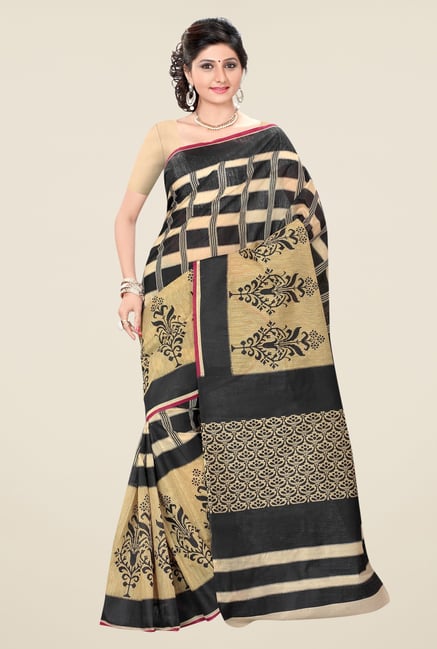 Triveni Beige & Black Printed Blended Cotton Saree Triveni Beige & Black Printed Blended Cotton Saree