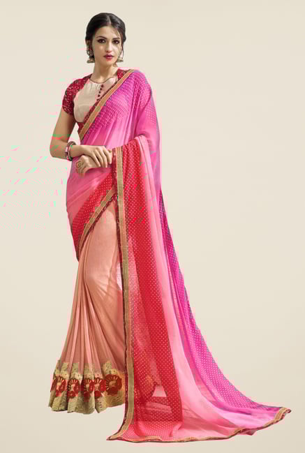 Triveni Pink Solid Faux Georgette & Lycra Saree Triveni Pink Solid Faux Georgette & Lycra Saree