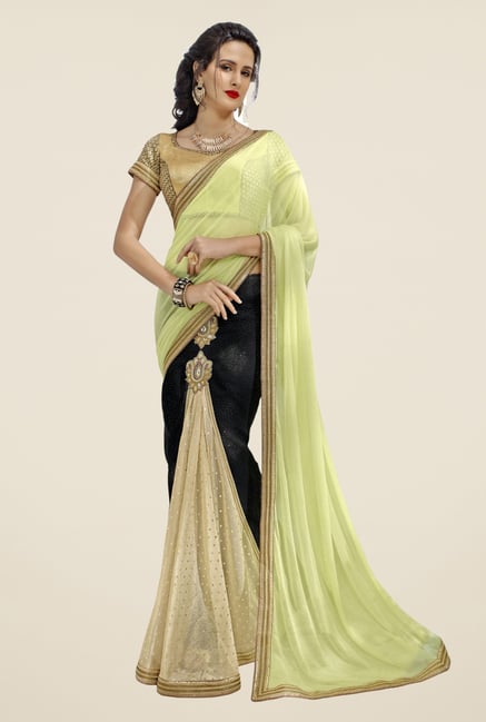 Triveni Green & Black Faux Georgette & Lycra Saree Triveni Green & Black Faux Georgette & Lycra Saree