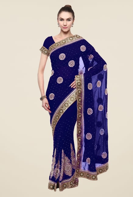 Triveni Blue Embroidered Faux Georgette Saree Triveni Blue Embroidered Faux Georgette Saree