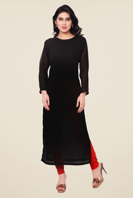 Triveni Black Solid Faux Georgette Kurta Triveni Black Solid Faux Georgette Kurta