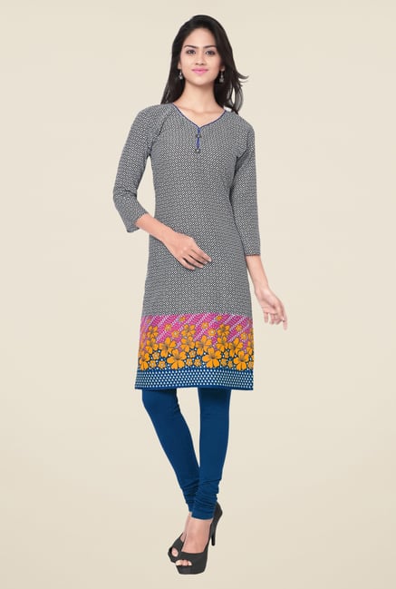 Triveni Black Printed Blended Cotton Kurta Triveni Black Printed Blended Cotton Kurta
